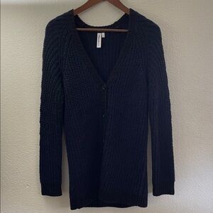Navy & Black Women's long cable cardigan Si-Iae wool blend minimalist classic M